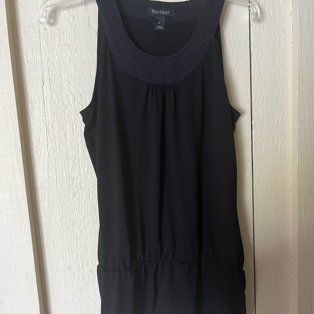 White House Black Market Black sleeveless top beautiful neckline.